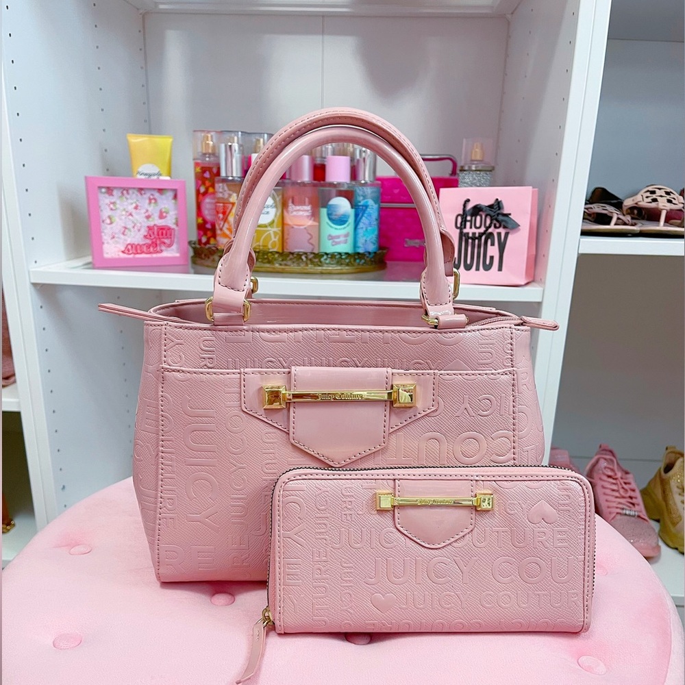 Juicy Couture Pink Embossed Purse Wallet Set